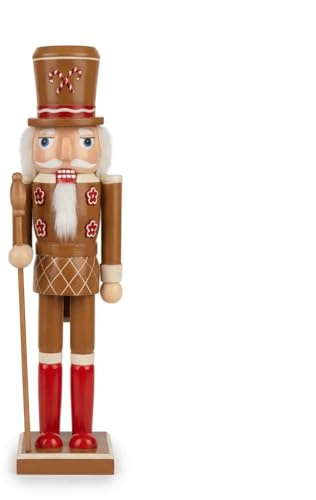 KAROLINE&CO. Cascanuez de Madera 50 cm con bastón – Figura navideña Premium para Decoracion Navidad, Adornos Navidad y Christmas Decorations – Ideal para Navidad decoración
