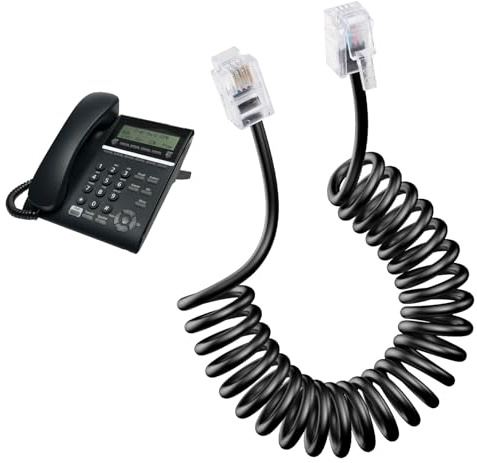JiaHeHe Cavo telefonico RJ9 a spirale da 1 a 3 metri, flessibile ed estensibile, nero, cavo robusto per telefoni fissi, durevole e affidabile, 1 confezione
