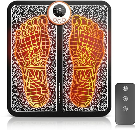 EMS Fußmassagegerät, Elektrisches Fußmassagegerät mit USB-Aufladung, Klappbares Design, 8 Modi und 19 Intensitätsstufen, Für Zuhause und Büro, Fördert Durchblutung und Lindert Muskelschmerzen