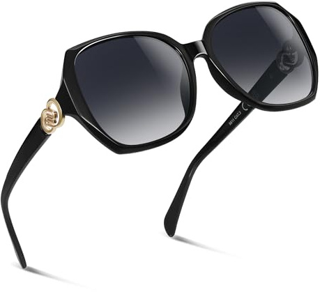 Wrimen Große-Sonnenbrille Damen-Polarisiert-XL-UV400 Schutz-Sunglasses Woman-Klassisch-Mode-Brillen-Oversized-Retro-Rahmen-Sonnenbrillen,Schwarz