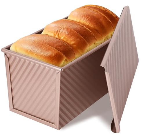 VINATO Stampo per Pane in Cassetta, (21x11x11 cm) Grande Capacità, Acciaio al Carbonio con Coperchio Antiaderente, Teglia per Pane Tostato Plumcake, e Panificazione