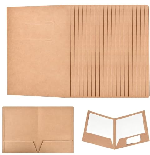 20 Pack A4 Kraft Paper File Folder, Two Pocket Square Cut Folder Paperwork Organizer, Square Cut Folder Paper Portfolio for Office Home School