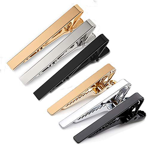 6 Stück Krawattenklammer, Herren Dünn Tie Clip Set, Kupfer Skinny Krawattennadeln, Für Valentinstag, Weihnachten, Jubiläum, Party, Meeting, Dating, Hochzeit, Alltagskleidung(Gold, Silber, Schwarz)