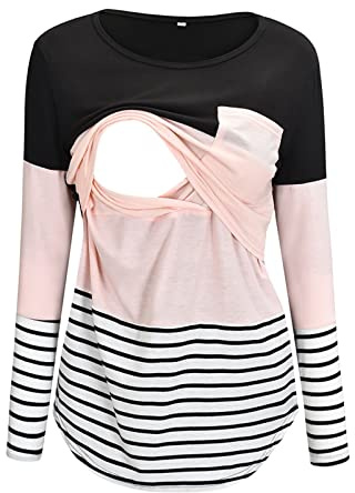 Topgrowth Maglietta Allattamento Maglia Premaman Camicia Manica Lunga Donna Incinte T Shirt Scollo a V Camicetta Casual Tops