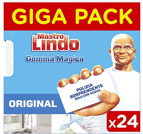 Mastro Lindo Gomma Magica, 24 Pezzi, Giga Pack, Rimuove le Macchie e i Segni Difficili, Germi e Batteri, Igienizza le Superfici