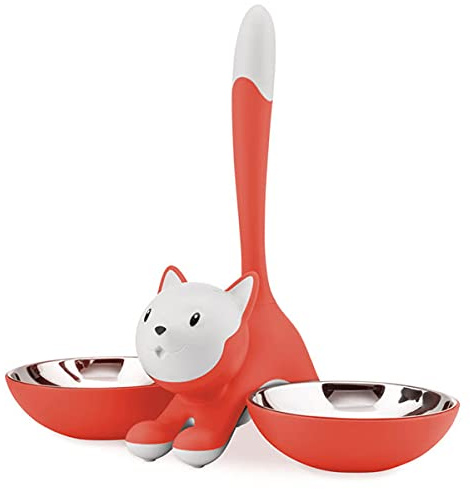 Alessi - Comedero para Gatos, en Resina termoplástica y Acero Inoxidable 18/10, Red Orange