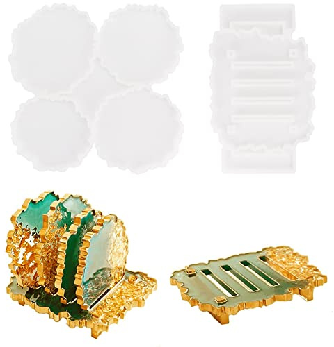 HONZUEN Moldes de Silicona Irregulares para Posavasos, Kit de Moldes de Resina Epoxi con Base para DIY, Juego de Moldes de Ágata para Hacer Posavasos Decorativos para Hogar y Manualidades