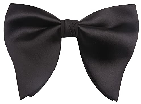 WANYING Papillon Oversize da Uomo Papillon Fiocco Grandi Già Legato con Chiusura a Gancio Pre-annodato Regolabile - Tinta Unita Nero