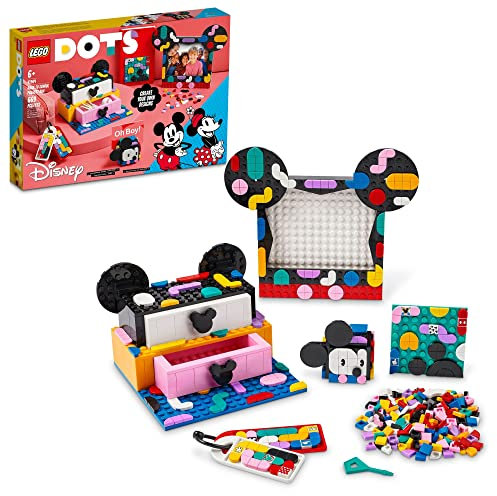 LEGO DOTS Disney Mickey & Minnie Mouse Back-to-School Project Box 41964 6in1 Toy Arts and Crafts Building Set with Bag Tags, Sticker Patch and Desk Tidy, Creative Gift Idea for Kids Boys Girls 6+