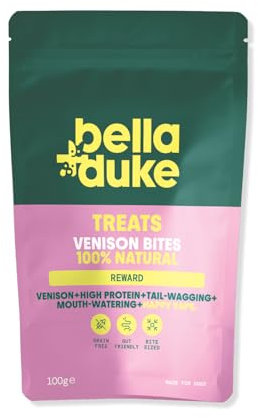 Bella+Duke Venison Bites for Dogs - High Value 100% Natural Training Treat - Ideal for Training - Grain-Free and Hypoallergenic - Suitable for Dogs & Cats - Natural Alternative to Processed Treats