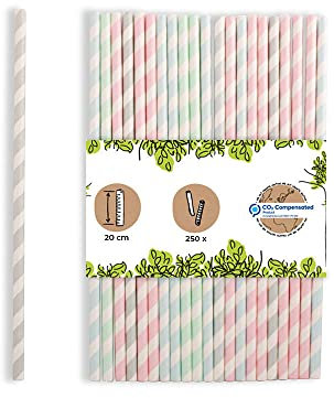 GREENBOX Papier-Strohhalme 20 cm pastell gestreift I Ø 0,6 cm I nachhaltige Strohhalme für Feste & Gastro I biologisch abbaubar & plastikfrei I aus recycelten Materialien I 250 Stück