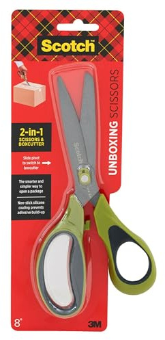 Scotch Non-Stick Unboxing Scissors, Dual-Function Scissors and Boxcutter, 8-inch