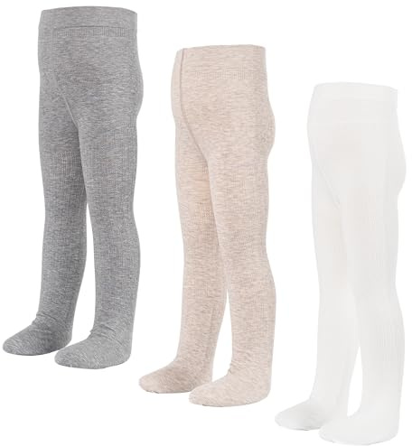 LOLANTA Collants Opaques en Tricot Torsadé pour Enfants, Collants Antidérapants pour Filles, Collants à Pieds pour l'école, Gris/Blanc/Avoine, 6-8 ans