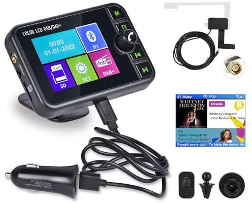 Inefala DAB+ DAB Adapter für Autoradio, 2,4 Zoll bunter LCD-Bildschirm mit Bluetooth-Freisprecheinrichtung, Dab-Sender, FM-Sender, AUX-Eingang-Ausgang, TF-Karten-Musikwiedergabe, Autoladegerät