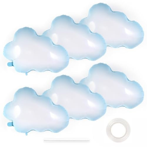 Ballons en Forme de Nuage, 6 PCS Ballons en Feuille de Nuage, Nuage Ballons en Aluminium, Ballon en Aluminium pour Baby Shower, Fêtes d'Anniversaire, Festivals, Vacances, Mariages (Bleu Blanc)