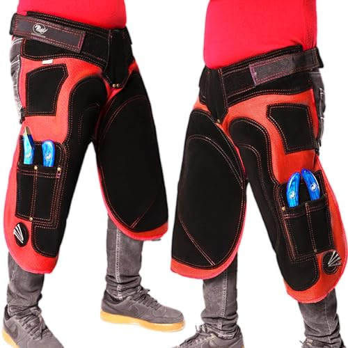 EQUESTRIAN STORE Grembiuli da 59 cm, in vera pelle scamosciata di alta qualità, grembiuli per zoccoli, grembiuli per utensili, trimmer, chaps, cura degli zoccoli, uomo e donna, Rosso & Nero, 59 cm