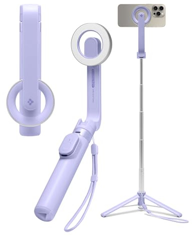 Spigen Wondersnap MagFit Selfie Stick Tripod, [Metal Ring & Strap Included] Phone Tripod Stand for iPhone 17 16 15 14 13 Pro Max Plus, Samsung Galaxy, Google Pixel - Lavender