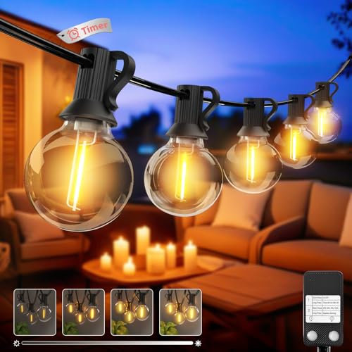 Kolpop Outdoor Garden Lights Mains Powered with [Dimmable & Timer] 15M/49FT Festoon Light, String Lights Shatterproof G40 LED Bulb, Waterproof for Gazebo Outside Pergola Patio Party