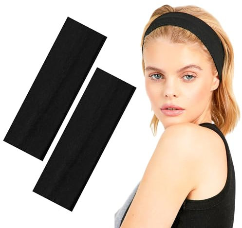 Frogetu 2 Stück Damen Stirnbänder Elastisch Stirnband Unisex Sport Stirnbänder Rutschfest Weich Dünn Stirnband Schweißbänder Haarband Dünne Stirnbänder für Yoga Gym Laufen