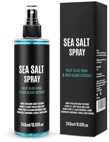 Sea Salt Spray Capelli Uomo, Acqua Marina per Capelli Uomo, Salt Spray Hair, Sea Salt Spray, Aggiunti Estratti di Alghe, Alghe Rosse e Aloe Vera, 240 ML
