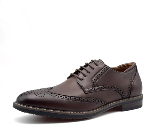 Finishing & Sewing Zapatos de punta de ala para hombre, estilo clásico Brogue, Oxford con cordones