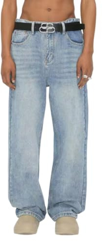 shownicer Baggy Jeans Homme Pantalon en Denim Décontracté Loose Fit Jeans Relaxed Ample Denim Pants Large Y2K Hip Hop Pantalon en Jean Mode Casual Streetwear A Bleu Clair M