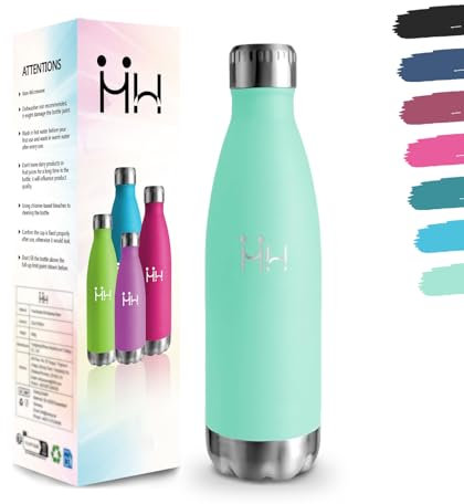 Gourde, 500 ml Sans BPA, Gourde Isotherme, 18/8 Acier Inoxydable, Bouteille Isotherme, Isolation Sous Vide à Double Paroi, Gourde Acier Inoxydable pour École, Randonnée - BleuVert Bouteille d'eau