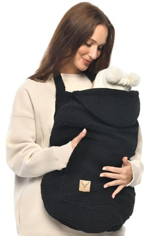 MijaCulture Carrying Cover M025 Teddy - Universal Cover for Baby Carrier, Sling & Cape, Warm Cover for Babies (Black)