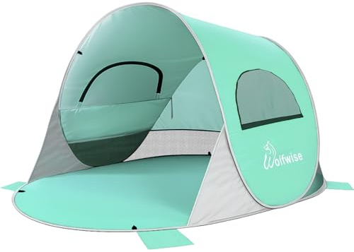 Wolfwise Tenda Pop up Istantaneo per 2 persone, Spiaggia UPF 50+, Tenda Automatica Portabile riparo dal sole per Famiglia/Pesca/Trekking/Picnic, 190x115x95CM (79 ×49×37 IN), Verde menta