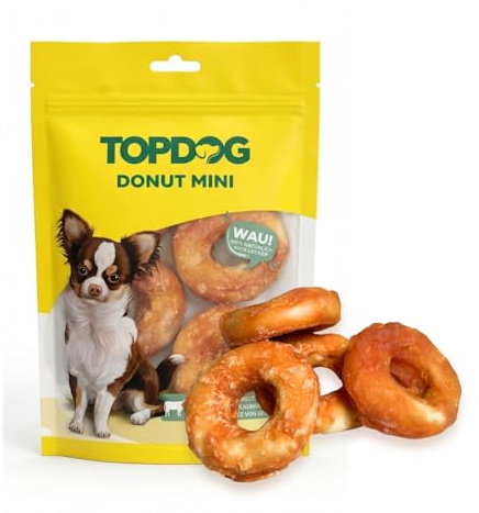 Topdog Chicken Donut Mini per cani – 4 pezzi – snack per cani di lunga durata – anelli da masticare senza zucchero senza additivi – La mini ciambella garantisce una cura dei denti di buon gusto