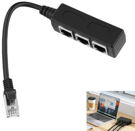 RJ45-splitter, 1 hane till 3 hona Ethernet-kabeldelare, Cat5 Cat5e Cat6 Cat7 nätverksadapter, anti-störning LAN-kontakt för internetdelning, icke-samtidig anslutning
