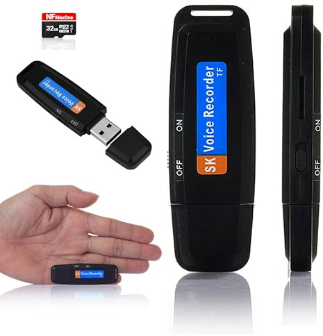 Grabadora de Voz Espia Digital con MicroSD de 32 GB incluida | Mini Grabadora de Audio Ideal para Reuniones, Entrevistas, Clases | Grabadora USB Espia Portatil con hasta 500 Horas Grabación ST