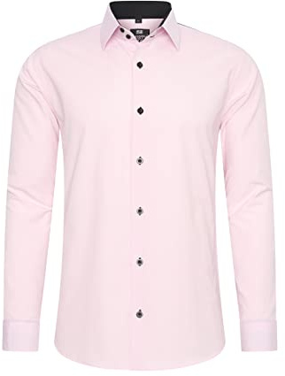 Rusty Neal-herrskjorta premium slim fit långärmad stretch kontrast skjorta affärsskjorta fritidsskjorta, ROSA, XL