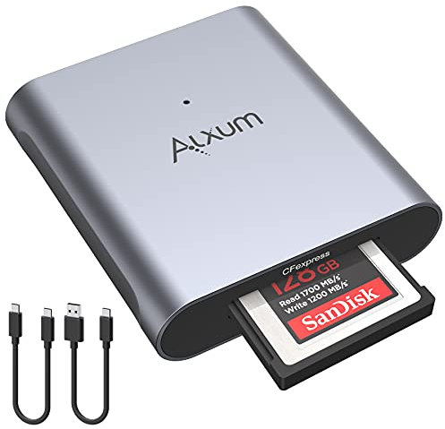 Alxum CFexpress Lettore di schede, adattatore da USB C 3.1 Gen 2 a lettore di schede di memoria CFexpress tipo B fino a 10Gbps, con cavi USB da C a C e da C a A, supporto Android/Windows/Mac OS/Linux