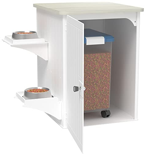 Palram Rocky Pet Food Storage Containers Cabinet with Integrated Feeding Station for Dogs and Cats