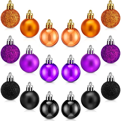 Geosar 72 Pieces 30 mm Halloween Decoration Baubles Mini Tree Baubles Hanging Ball Halloween Bauble Ornaments for Halloweens Holiday Party Home Decor Purple Black Orange