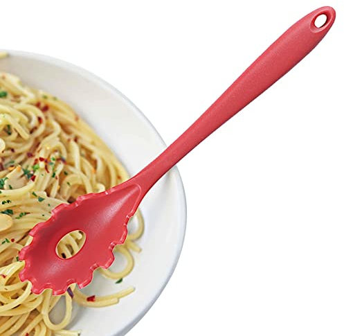 Abbto Cuillère à pâtes de Cuisine,Cuillère à pâtes en Silicone avec Trou pour accrocher | Fourchettes à Spaghetti de Cuisine pour pâtes à Nouilles