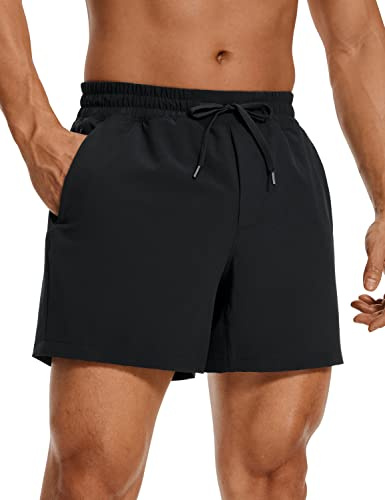 CRZ YOGA Men's Linerless Workout Shorts 5'' - Lightweight Quick Dry for Running Sports Athletic Gym with Pockets Black Medium