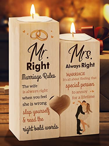 Wedding Gifts for Couple, KAAYEE Heart Shaped Candle Holder Wedding Gift Idea for Bride and Groom, Mr and Mrs Presents