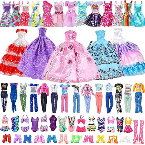 40 Pcs Doll Clothes Outfit, 11.5 Inch Doll Accessories Collection with 3 Princess Dresses+10 Dresses+6 Tops+6 Pants+5 Bikinis+10 Shoes(Random Style), for Dolls Lovers Birthday Gifts