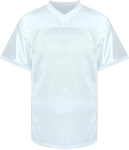 RE-HUO Blank Football Jersey Mesh Practice Athletic T-Shirt Plain Hip Hop Sports Jersey, White, Large