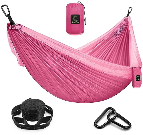 Camping Hammock Double & Single Portable Hammock with Tree Straps, Lightweight Nylon Parachute Hammocks Camping Accessories Gear for Indoor Outdoor Backpacking, Travel, Hiking, Beach.