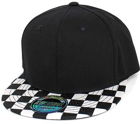 KNW-1469LV BLK-WHT Classic Snapback Hat Blank Cap Underbrim Cotton Wool Blend Flat Visor Adjustable Unisex