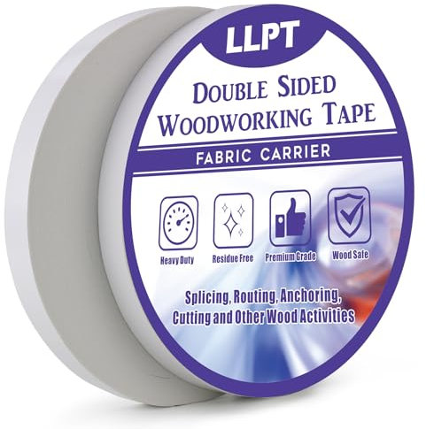 LLPT Ruban Adhésif Double Face pour Le Travail du Bois 13MM x 27M x 0,3MM Lot de 2 Rubans Adhésifs Double Face pour Menuisier Amovibles Sans Résidus pour Gabarit en Bois (WT0590W2)