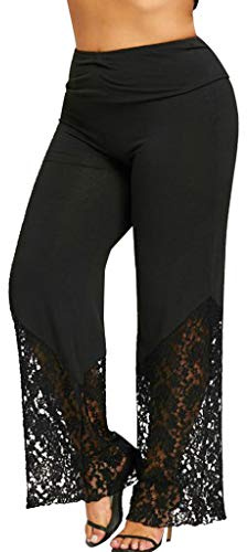 Generisch Pantalones de pierna ancha de encaje para mujer, leggings deportivos informales de talla grande, pantalones de mujer con pliegues en la cintura, pantalones de yoga, leggins para correr,