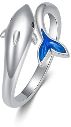 Vadmans Bague de Dauphin en Argent Sterling Bague de Dauphin Ouverte et Ajustable Bijoux de Mode Cadeaux pour Femmes