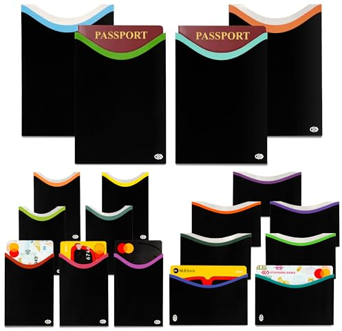 RFID Blocking Credit Card & Passport Sleeves (7 Short Side & 7 Long Side Credit Card & 4 Passport Protectors) – RFID Blocking Identity Theft Protection – Ideal for Travel and Everyday Use