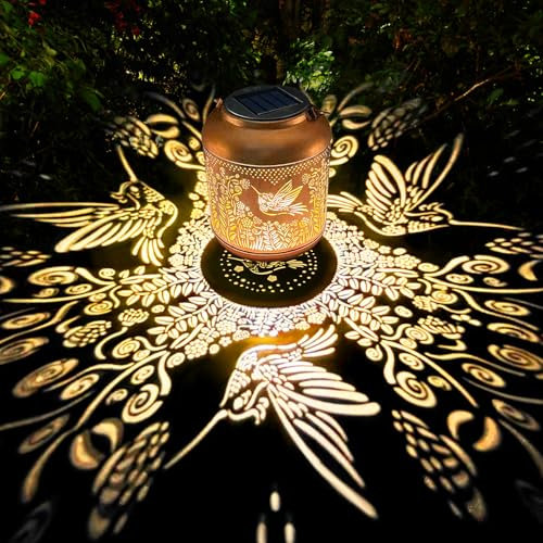 VEEKAY Lanterne Solaire Exterieur, LED Lampe Solaires de Jardin,IP65 Étanches Lanternes d'extérieur LED Suspendues,Lampe Solaire Exterieur Jardin en Métal pour Patio Terrasse Cour Table (Colibri)