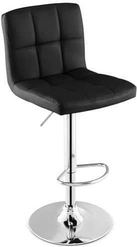 COSTWAY Barhocker 360° drehbar, Barstuhl 65-85 cm Höhenverstellbar aus Kunstleder, Sitzhocker mit Rückenlehne & Fußstütze, Küchenhocker für Esszimmer, Bar, Zuhause, 150kg Belastbar (Schwarz)