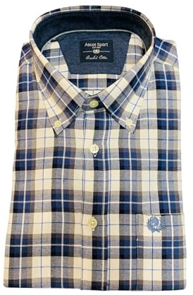 Ascot Sport Camicia Caldo Cotone (IT, Testo, M, Regular, Regular, 1, Blu/Bianco)